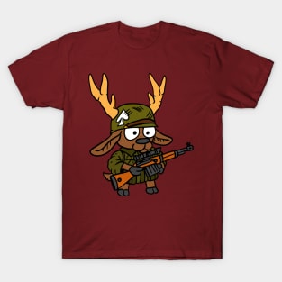 a cute kawaii deer doodle. a ww2 animal soldier. T-Shirt